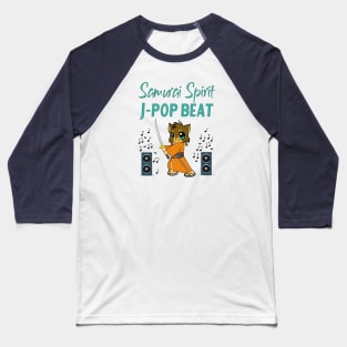 Samurai Spirit  J-Pop Beat / Cat with sword and speakers with musical notes Baseball T-Shirt